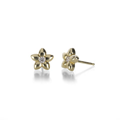 14K Yellow Gold Kid's Stud Earrings Flower Of Florian Small, 56% OFF