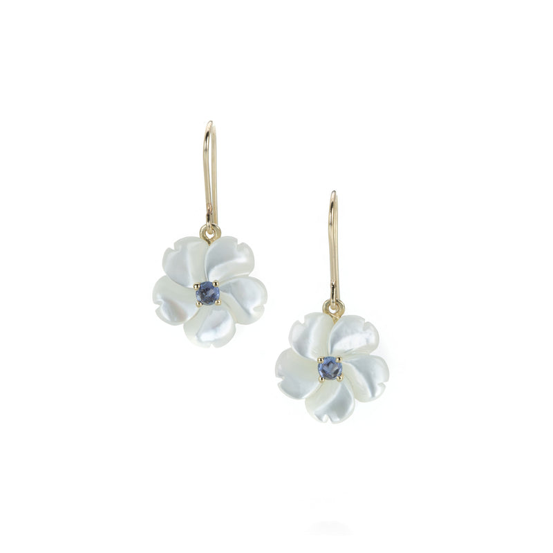 Nicole Landaw Mother of Pearl and Sapphire Flower Earrings  | Quadrum Gallery