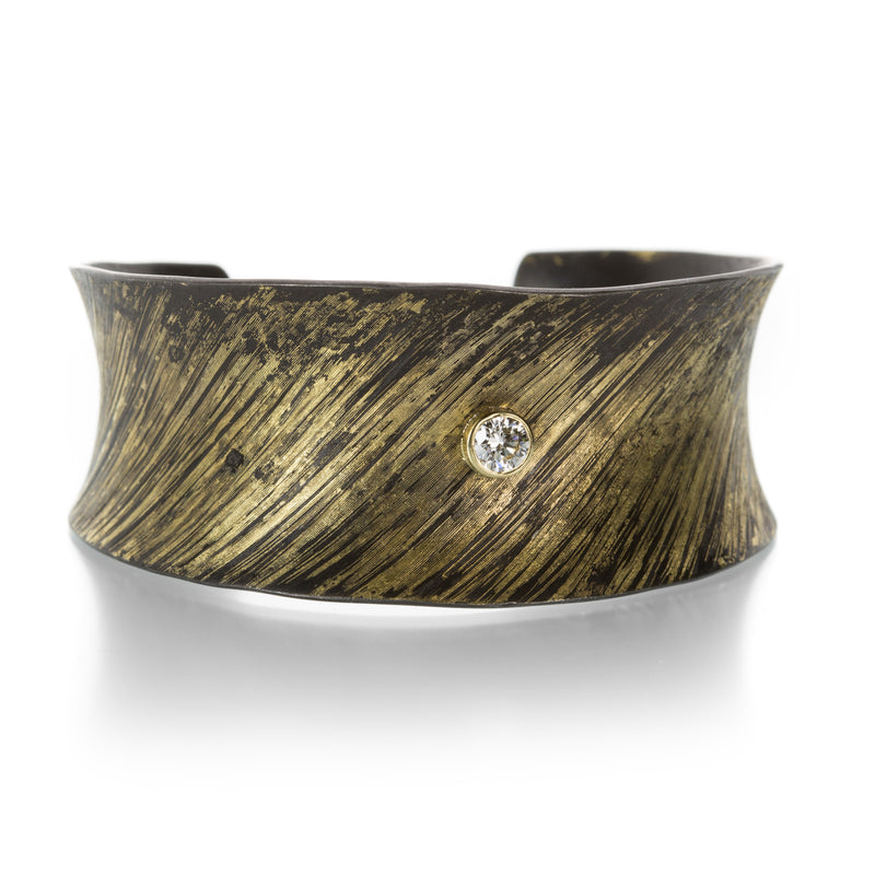 Pat Flynn Engraved Gold Dust Cuff with Diamond | Quadrum Gallery