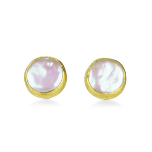 Petra Class Round Flat Freshwater Pearl Studs | Quadrum Gallery