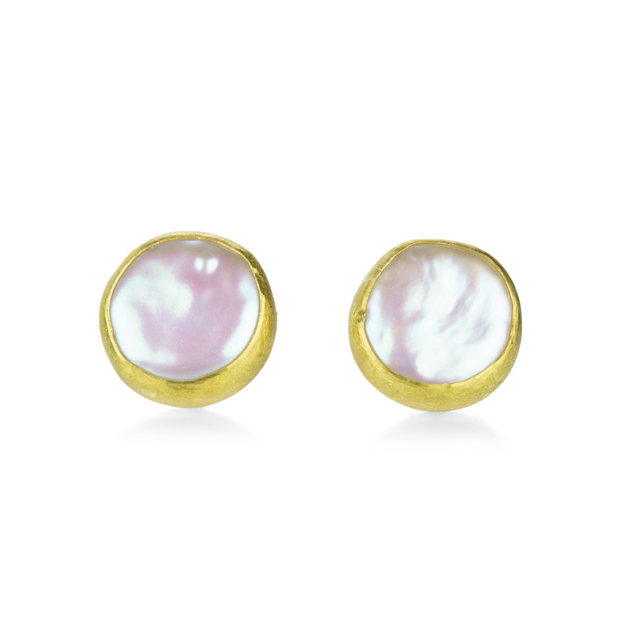 Petra Class Round Flat Freshwater Pearl Studs | Quadrum Gallery