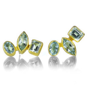 Petra Class Mixed Aquamarine Ear Climber Studs | Quadrum Gallery