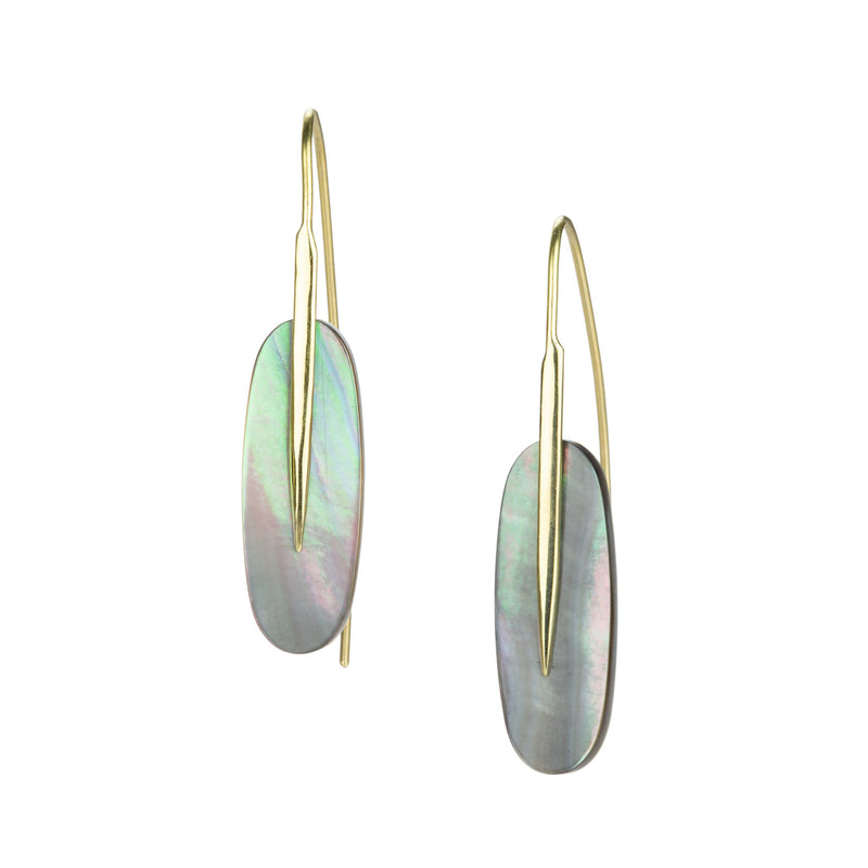 Rachel Atherley Small 18k Black Mother of Pearl Feather Earrings | Quadrum Gallery