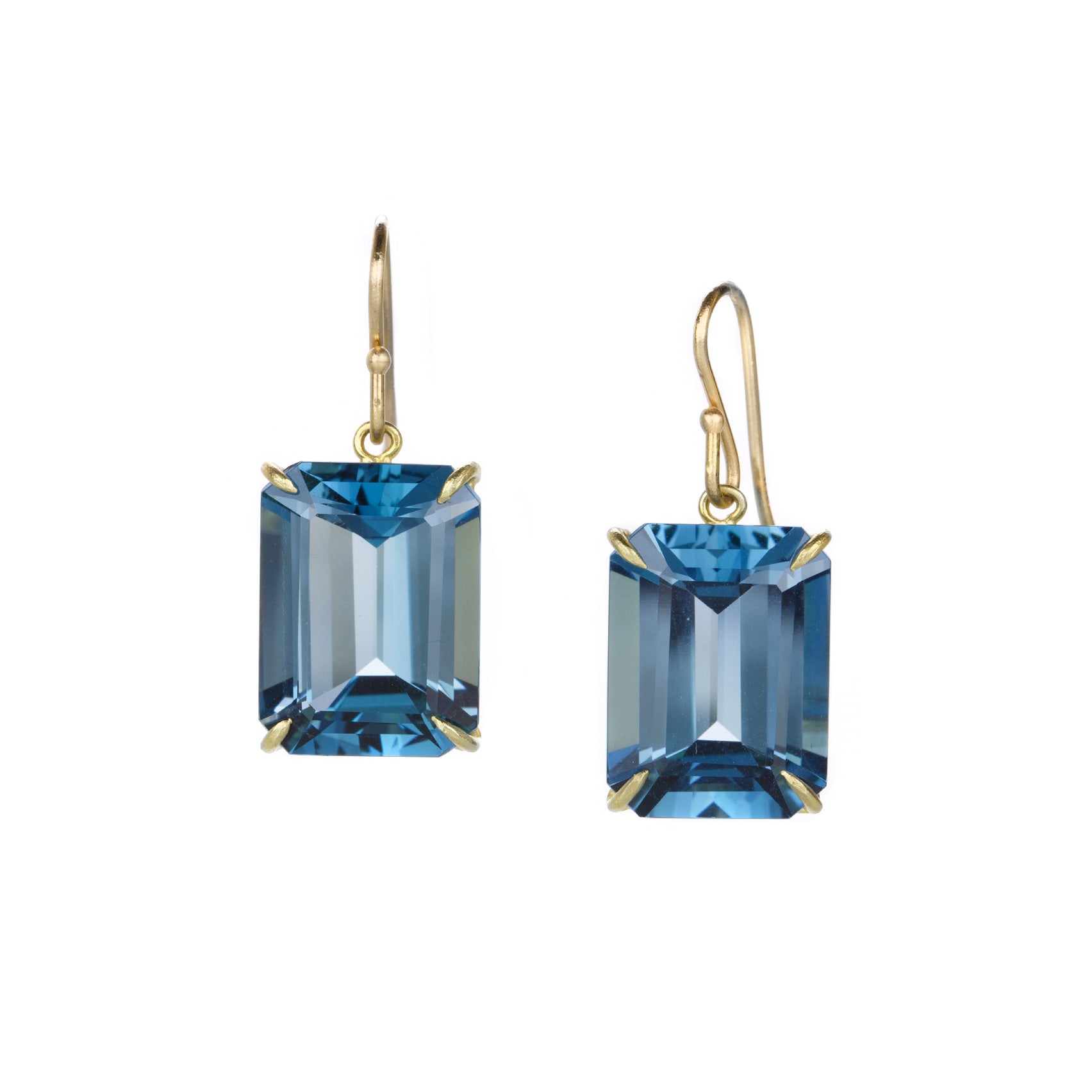 Medium Emerald Cut London Blue Topaz Drop Earrings