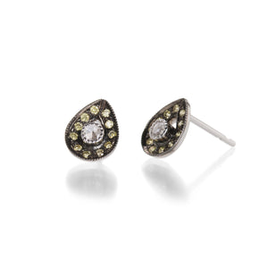 Sethi Couture Milgrain Stud Earrings with Green Diamonds | Quadrum Gallery