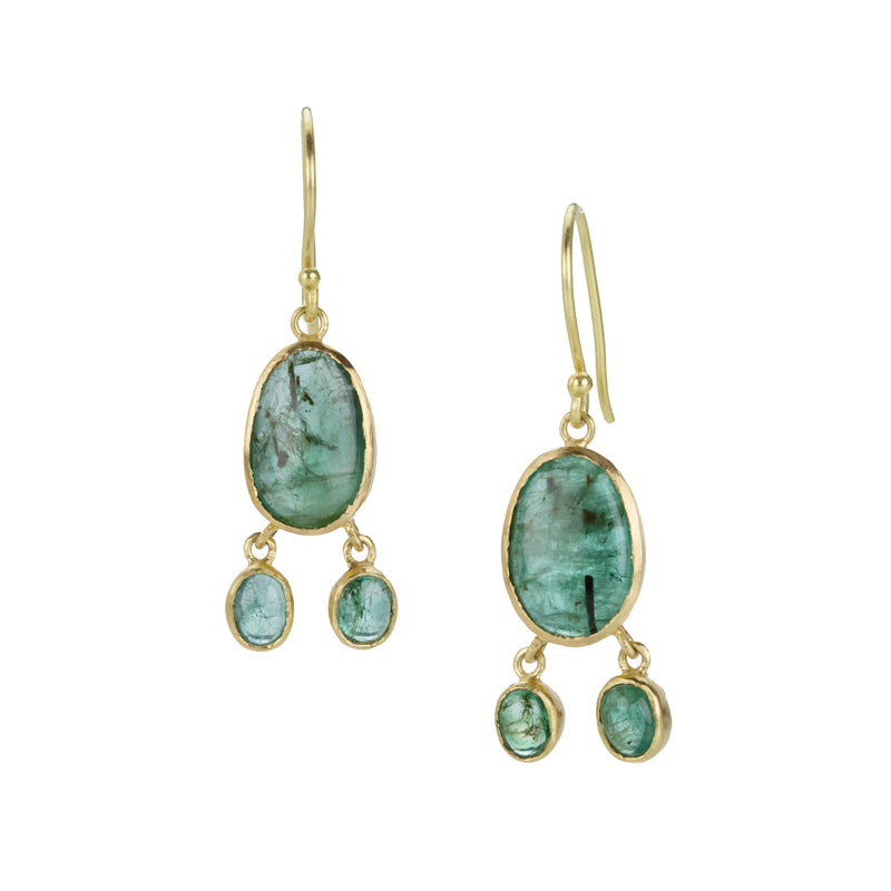 Sophie Theakston Emerald Three Stone Drop Earrings | Quadrum Gallery