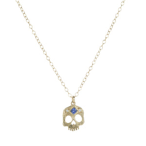 Victoria Cunningham Skull with Sapphire Eye Pendant Necklace  | Quadrum Gallery